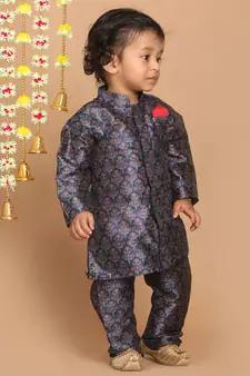 Infant  Multicolor-Base-Blue Silk Blend Kurta Pyjama Set