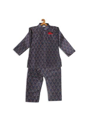 Infant  Multicolor-Base-Blue Silk Blend Kurta Pyjama Set 4