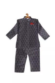 Infant  Multicolor-Base-Blue Silk Blend Kurta Pyjama Set