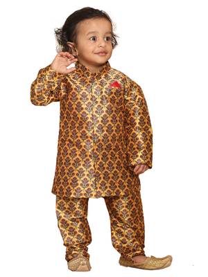 Infant  Multicolor-Base-Yellow Silk Blend Kurta Pyjama Set 1