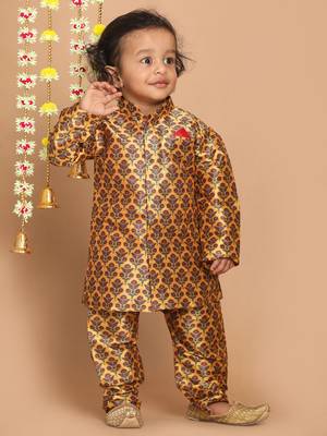 Infant  Multicolor-Base-Yellow Silk Blend Kurta Pyjama Set 2