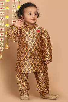 Infant  Multicolor-Base-Yellow Silk Blend Kurta Pyjama Set