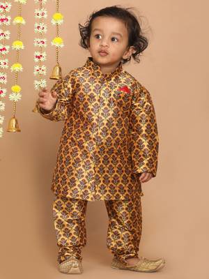 Infant  Multicolor-Base-Yellow Silk Blend Kurta Pyjama Set 3