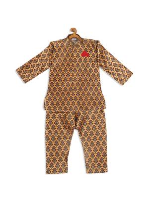 Infant  Multicolor-Base-Yellow Silk Blend Kurta Pyjama Set 4