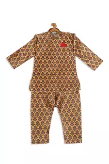 Infant  Multicolor-Base-Yellow Silk Blend Kurta Pyjama Set