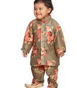 Infant  Multicolor-Base-Brown Cotton Blend Kurta Pyjama Set