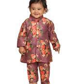 Infant Boys Multicolor-Base-Wine Cotton Blend Kurta Pyjama Set
