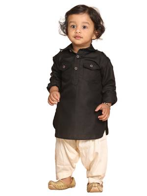 Infant  Black Cotton Blend Pathani Kurta Set 1