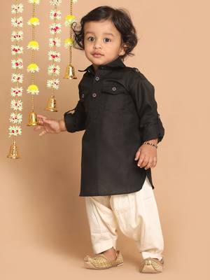Infant  Black Cotton Blend Pathani Kurta Set 2