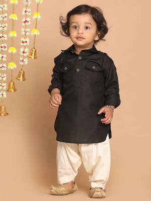 Infant  Black Cotton Blend Pathani Kurta Set 3