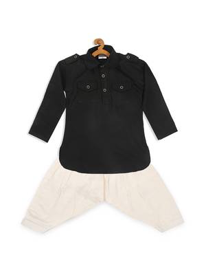 Infant  Black Cotton Blend Pathani Kurta Set 4