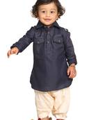 Infant  Navy Blue Cotton Blend Pathani Kurta Set
