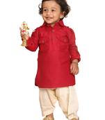 Infant  Maroon Cotton Blend Pathani Kurta Set