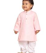 Infant  Pink And White Cotton Blend Kurta Pyjama Set