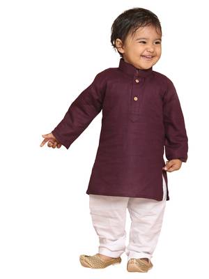 Infant  Purple And White Cotton Blend Kurta Pyjama Set 1