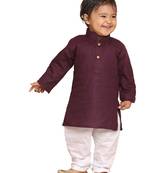 Infant  Purple And White Cotton Blend Kurta Pyjama Set