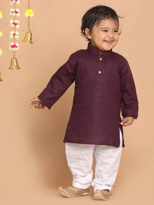 Infant  Purple And White Cotton Blend Kurta Pyjama Set 2