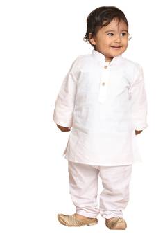 Infant Boys White Cotton Blend Kurta Pyjama Set