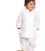 Infant  White Cotton Blend Kurta Pyjama Set