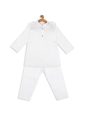 Infant  White Cotton Blend Kurta Pyjama Set 4