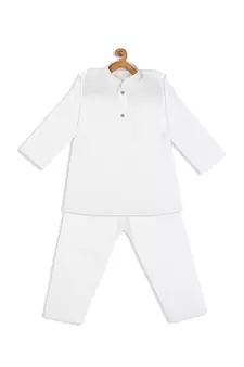 Infant  White Cotton Blend Kurta Pyjama Set