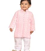 Infant  Pink And White Pure Cotton Kurta Pyjama Set