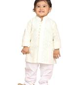 Infant  Yellow And White Pure Cotton Kurta Pyjama Set