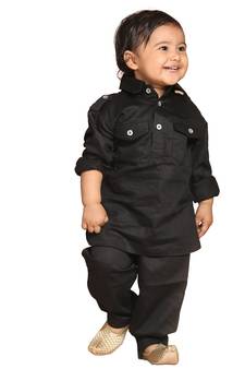 Infant Boys Black Cotton Pathani Kurta Set