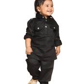 Infant Boys Black Cotton Pathani Kurta Set