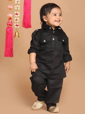 Infant  Black Cotton Pathani Kurta Set 2