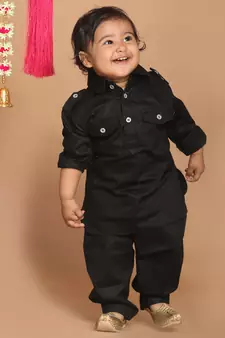 Infant  Black Cotton Pathani Kurta Set