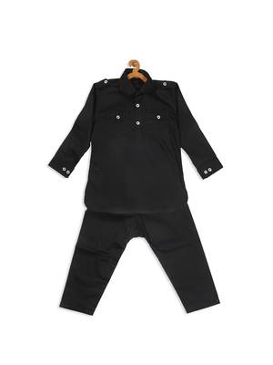 Infant  Black Cotton Pathani Kurta Set 4