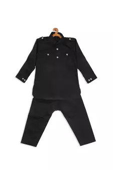 Infant  Black Cotton Pathani Kurta Set