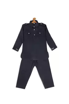 Infant  Navy Blue Cotton Pathani Kurta Set