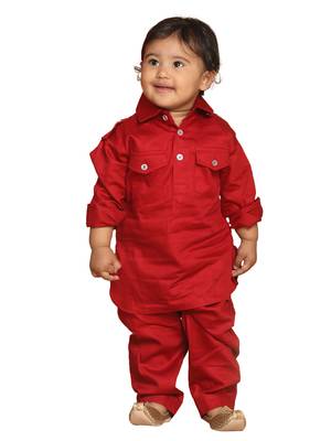 Infant  Maroon Cotton Pathani Kurta Set 1