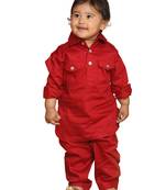 Infant  Maroon Cotton Pathani Kurta Set