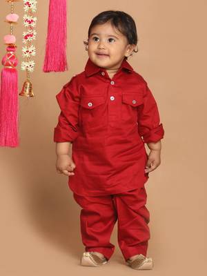 Infant  Maroon Cotton Pathani Kurta Set 2