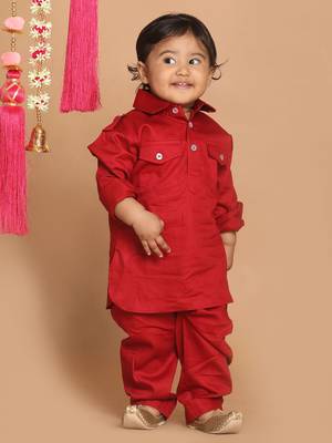 Infant  Maroon Cotton Pathani Kurta Set 3