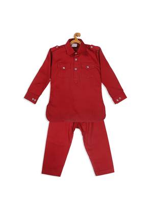Infant  Maroon Cotton Pathani Kurta Set 4