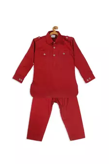 Infant  Maroon Cotton Pathani Kurta Set