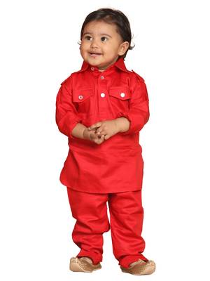 Infant  Red Cotton Pathani Kurta Set 1