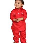 Infant  Red Cotton Pathani Kurta Set