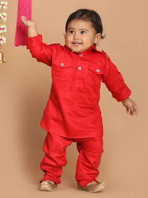 Infant  Red Cotton Pathani Kurta Set 2