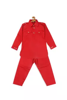 Infant  Red Cotton Pathani Kurta Set
