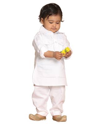 Infant  White Cotton Pathani Kurta Set 1