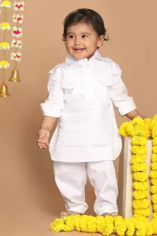 Infant  White Cotton Pathani Kurta Set
