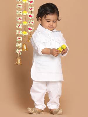Infant  White Cotton Pathani Kurta Set 3