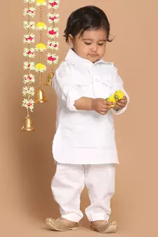 Infant  White Cotton Pathani Kurta Set