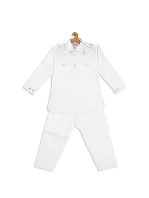 Infant  White Cotton Pathani Kurta Set 4