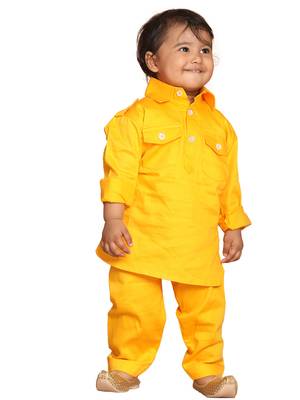 Infant Boys Yellow Cotton Pathani Kurta Set 1